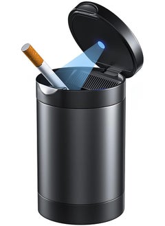 Garlo Car Ashtray, Portable Ashtray for Car, Mini Car Trash Can, Detachable Stainless Steel  Ash Tray with Lid, LED Blue Light, Windproof for Outdoor Travel, Home Use  - Image 1