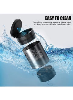 Garlo Car Ashtray, Portable Ashtray for Car, Mini Car Trash Can, Detachable Stainless Steel  Ash Tray with Lid, LED Blue Light, Windproof for Outdoor Travel, Home Use  - Image 3