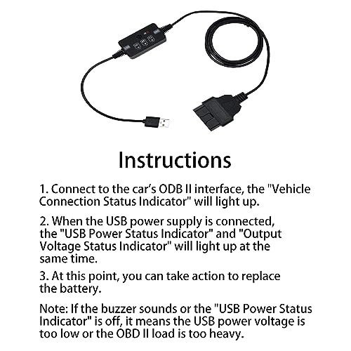 JEUCLEL موفر الذاكرة USB للسيارات مع جرس إنذار، كابل طاقة طوارئ لوحدة التحكم الإلكترونية للسيارة، أداة استبدال/فصل بطارية السيارات، حفظ الإعدادات أثناء إزالة البطارية - Image 5