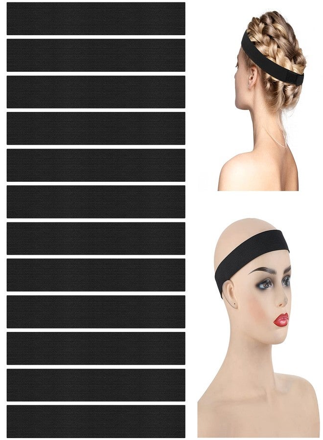 WILLBOND 12 Pcs Elastic Bands for Wigs Adjustable Lace Melting Edge Wrap 1.2 x 23.6 Inch Black Wig Headband Bands for Lace Front - Image 1