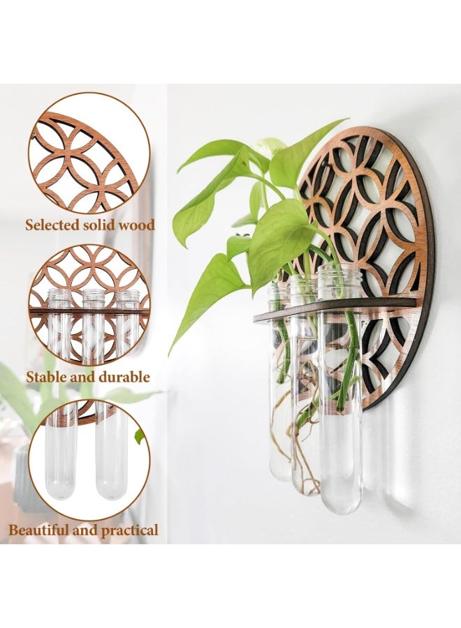 Arabest Hanging Plant Vase - Wooden Wall Propagation Station with Clear Test Tubes, Hydroponic Holder for Cuttings, Indoor Home Office Garden Decoration - Image 3