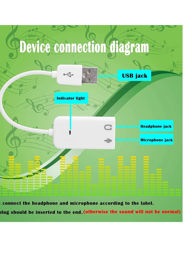 محول صوت خارجي USB 7.1 ومنفذ USB USB2.0 الى 3.5 ملم ، محول بادخال ميكروفون وخرج صوت للتوصيل والتشغيل لنظام ويندوز/فيستا/ ويندوز 7/ لينكس/WinCE/ اندرويد/Mac، ابيض  - Image 5