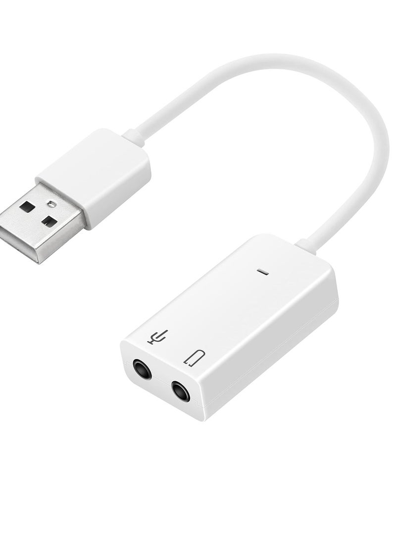 محول صوت خارجي USB 7.1 ومنفذ USB USB2.0 الى 3.5 ملم ، محول بادخال ميكروفون وخرج صوت للتوصيل والتشغيل لنظام ويندوز/فيستا/ ويندوز 7/ لينكس/WinCE/ اندرويد/Mac، ابيض  - Image 1