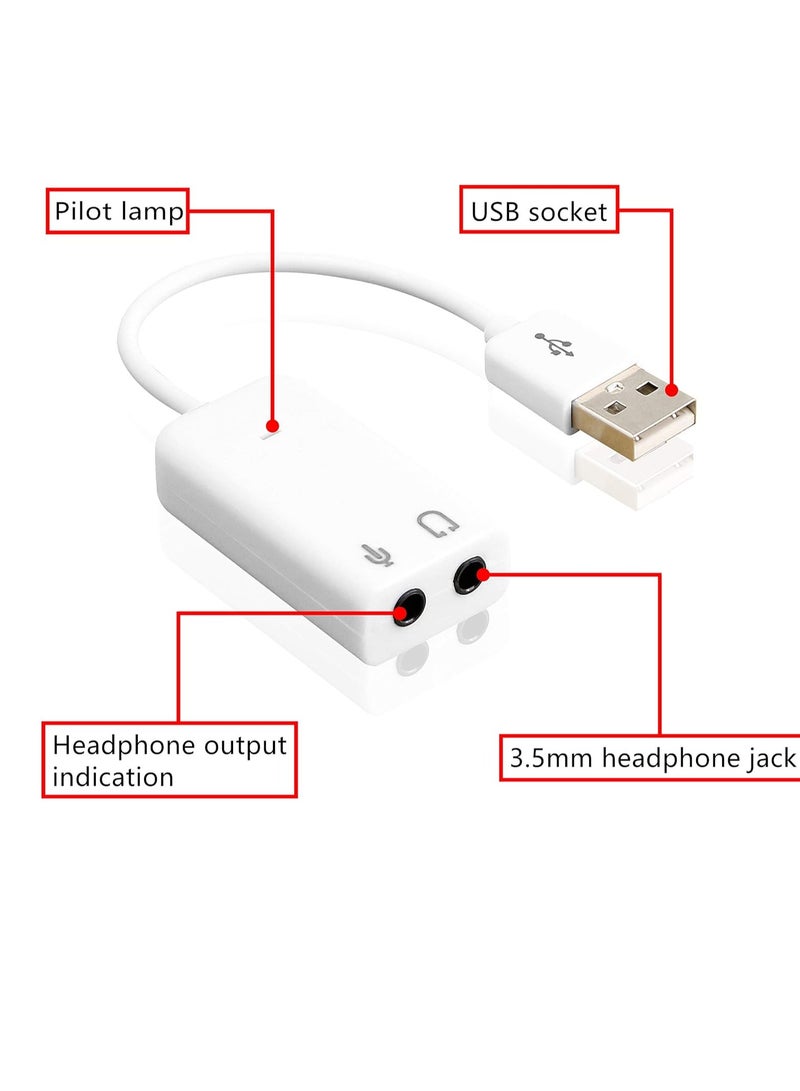 محول صوت خارجي USB 7.1 ومنفذ USB USB2.0 الى 3.5 ملم ، محول بادخال ميكروفون وخرج صوت للتوصيل والتشغيل لنظام ويندوز/فيستا/ ويندوز 7/ لينكس/WinCE/ اندرويد/Mac، ابيض  - Image 3
