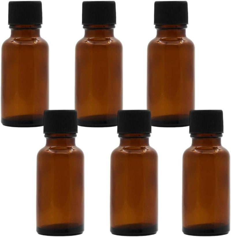 SYBL 6Pcs Amber Glass Essential Oil Bottles with Orifice Reducer and Black Cap Empty Cosmetic Perfume Aromatherapy Storage Container Vial Pots Portable Refillable size 20ml/0.67oz - Image 1