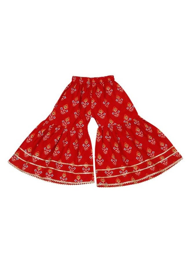 LITTLE GINNIE طقم كورتا شراة قطن لفتاة صغيرة 2-3 سنوات - طباعة بندhani، ملابس عرقية حمراء للأطفال الفتيات - Image 3