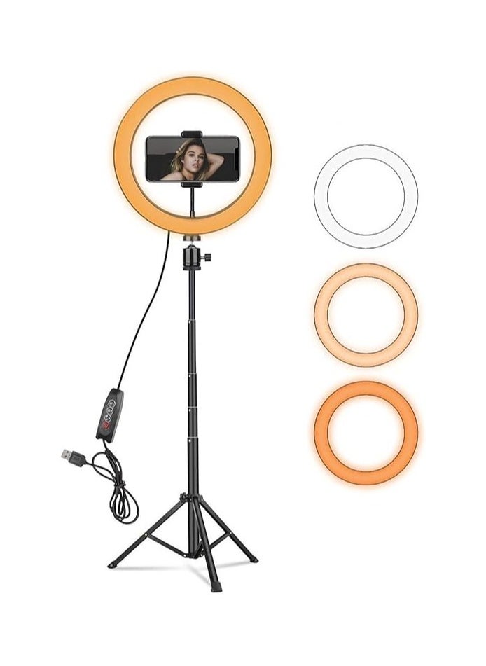 Generic Adjustable Tripod Phone Holder with Dimmable Ring Light – 3 Light Modes and 10 Brightness Levels for Selfies and YouTube Videos  - Image 1