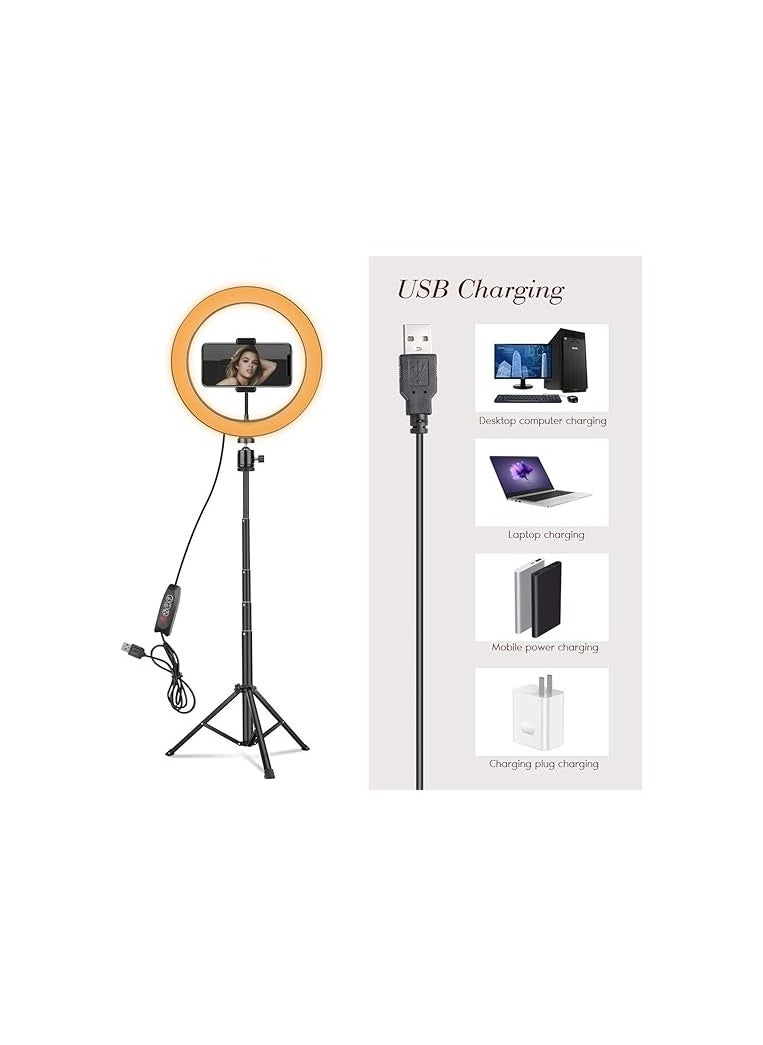 Generic Adjustable Tripod Phone Holder with Dimmable Ring Light – 3 Light Modes and 10 Brightness Levels for Selfies and YouTube Videos  - Image 2