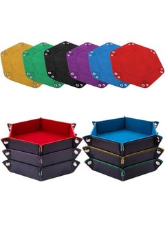 6 Pieces Dice Tray Hexagon Dice Rolling Holder Folding Pu Leather Dice Trays For Dice Games Like Rpg Dnd And Other Table Games(Red Blue Violet Black Green Yellow)