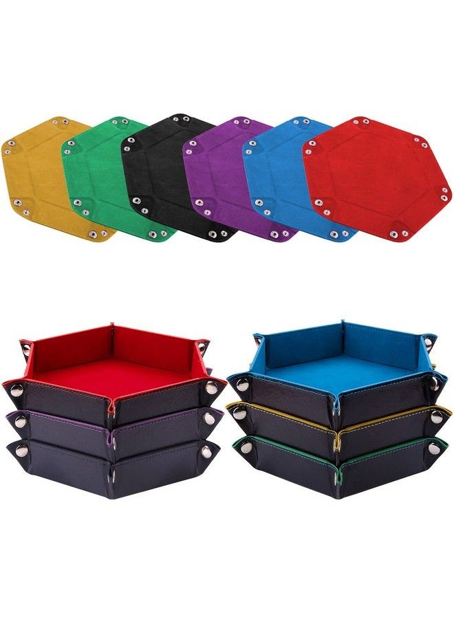 SIQUK - 6 Pieces Dice Tray Hexagon Dice Rolling Holder Folding Pu Leather Dice Trays For Dice Games Like Rpg Dnd And Other Table Games(Red Blue Violet Black Green Yellow) - Image 1