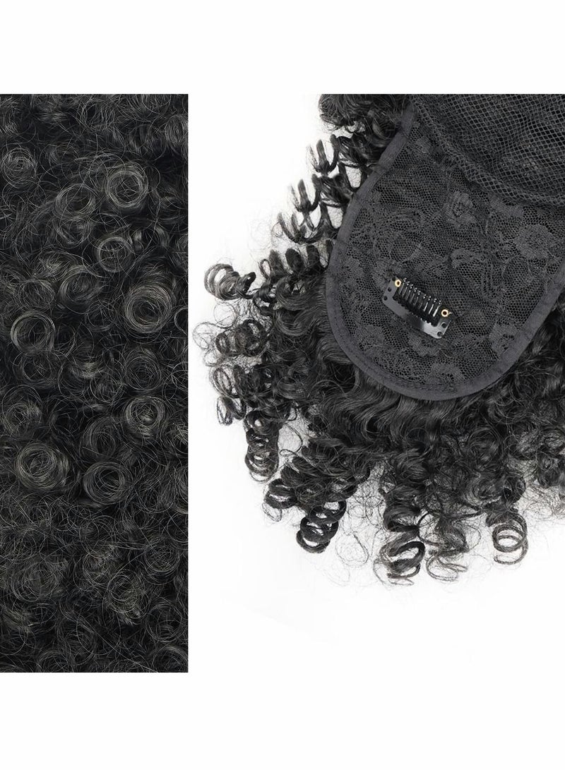 SYOSI شعر مستعار أفرو منتفخ، ذيل حصان أسود منفوش برباط مع غرة شعر الأناناس للنساء، كعكة ذيل حصان قصيرة مجعدة - Image 3