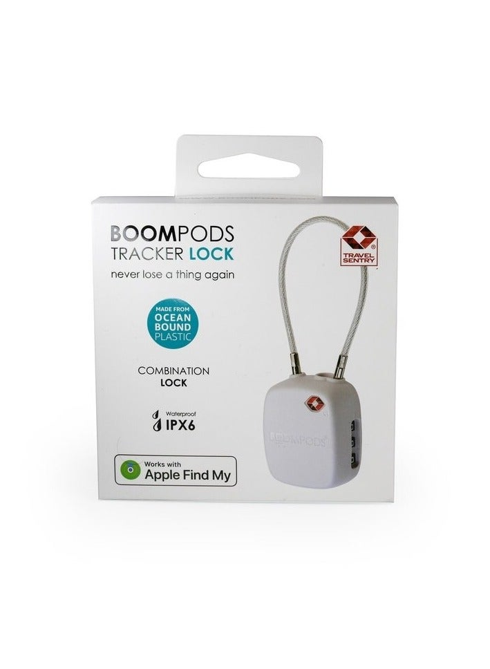 Boompods Tracker Lock - Smart Luggage Lock with Built-in Bluetooth Tracker, TSA Compatible Padlock, Rechargeable Smart Item Finders for Suitcases & Bags, Compatible with Apple Find My App (White) - Image 1