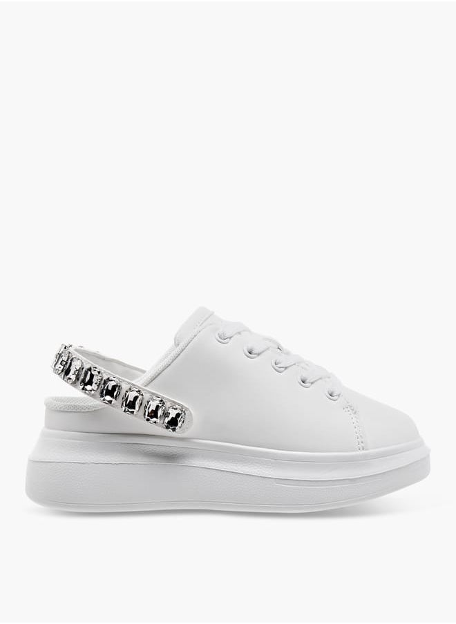 Celeste Girls' Embellished Sneakers with Lace-Up Detail  - Image 3