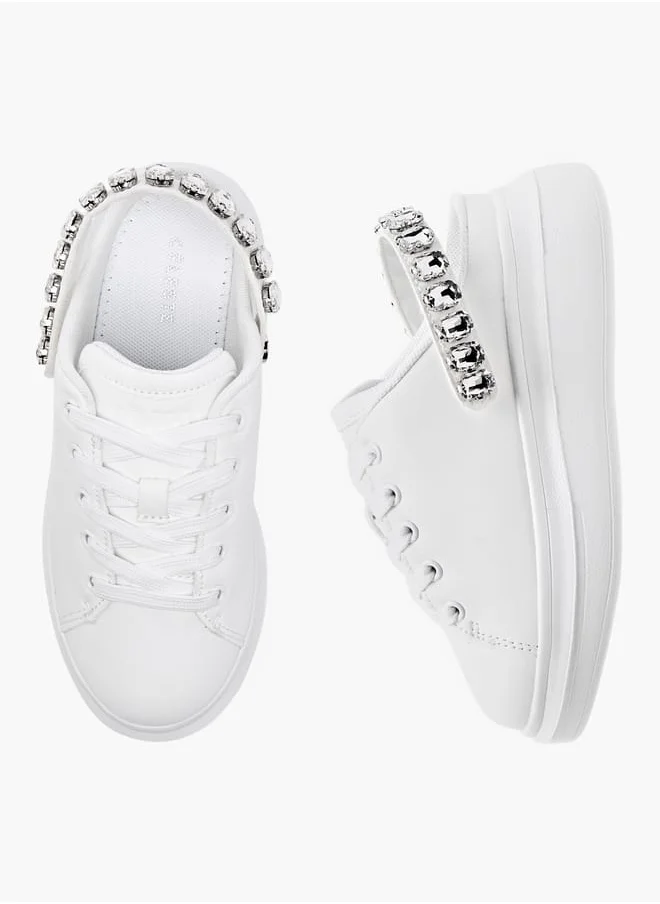 Celeste Girls' Embellished Sneakers with Lace-Up Detail