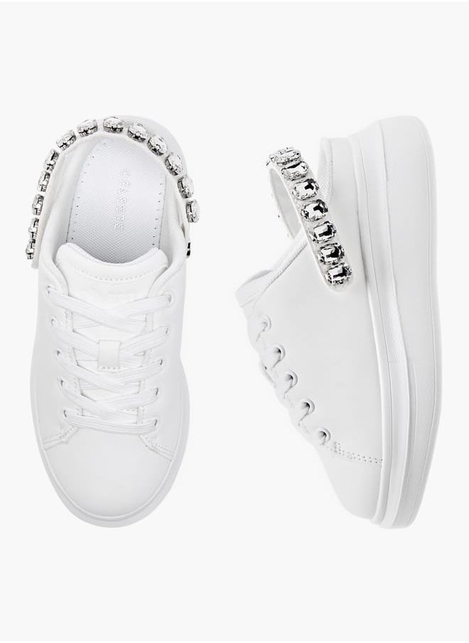 Celeste Girls' Embellished Sneakers with Lace-Up Detail  - Image 1