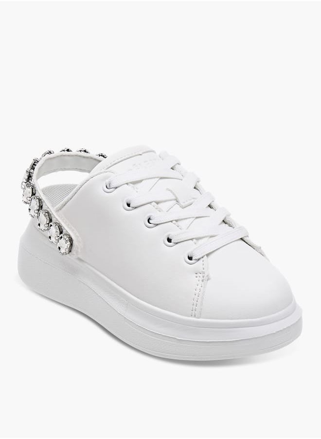 Celeste Girls' Embellished Sneakers with Lace-Up Detail  - Image 2