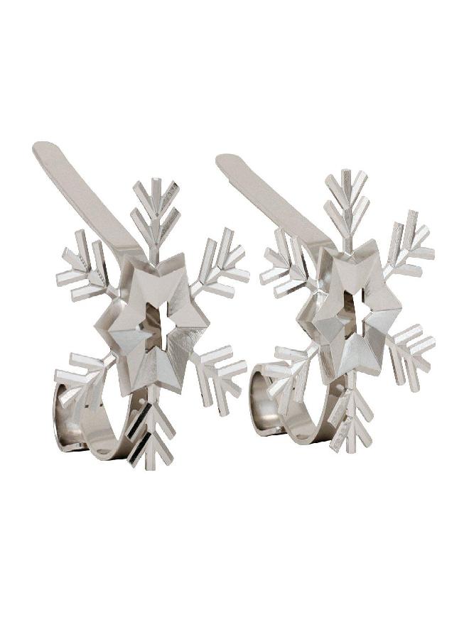 HAUTE DECOR Haute Decor MantleClip Stocking Holders with Removable ZINC Alloy Holiday Icons (2-Pack Snowflake, Silver) - Christmas Stocking Hanger Hook Set - Holds Stocking Safely on Mantels up to 3 Inches Thick