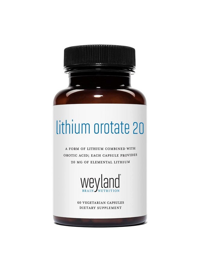 Weyland Brain Nutrition - Lithium Orotate 20Mg (1 Bottle) 60 Vegetarian Capsules Lithium Supplement Supports Healthy Mood Behavior Memory And Wellness - Image 1