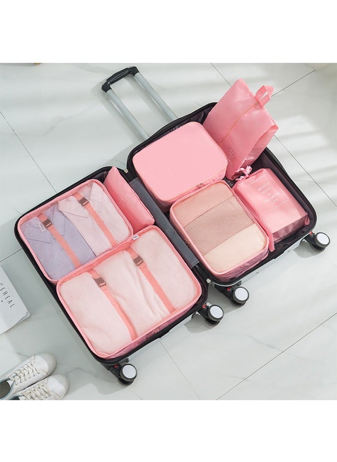 Generic Travel Storage Bag Set, Toiletries, Cosmetics, Sub-Packing, Storage Bag, Clothing, Shoes, Luggage, Travel Bag, Pink Seven-Piece Set  - Image 4