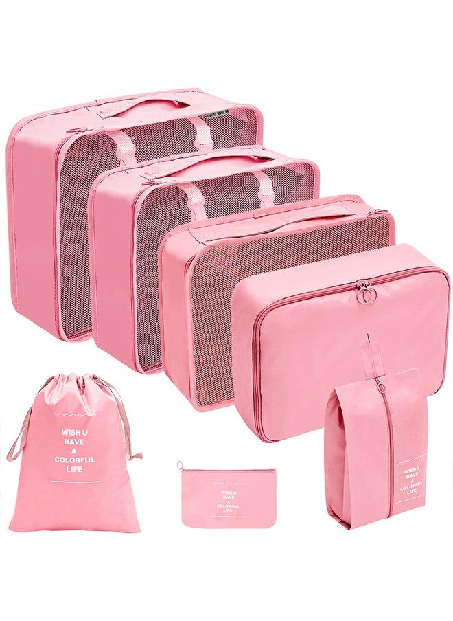 Generic Travel Storage Bag Set, Toiletries, Cosmetics, Sub-Packing, Storage Bag, Clothing, Shoes, Luggage, Travel Bag, Pink Seven-Piece Set  - Image 2