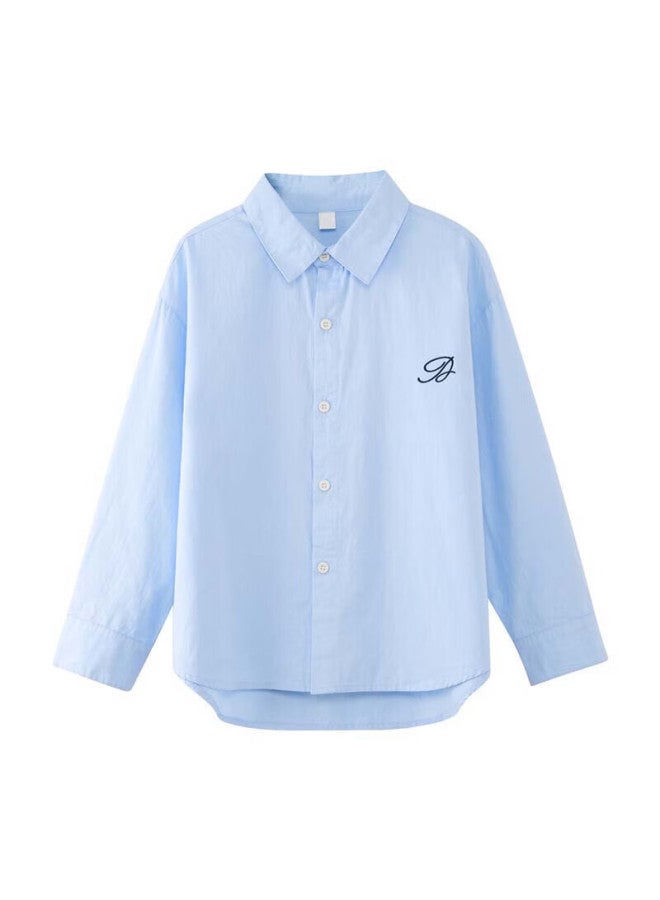 Zuoxi Boys' Shirt, Children's Pure Cotton, Spring And Autumn New Style Shirt, Handsome Boy Autumn Outerwear, Light Blue, Size 160 - Image 5