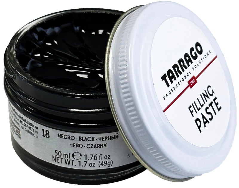 Tarrago Filling Paste - 50ml Leather Filler Repair Compound - Leather Restoration Crack, Burns, Tears, Holes Filler for Car Seats, Furniture, Couch, Boots, Shoes, Clothing - Black #18