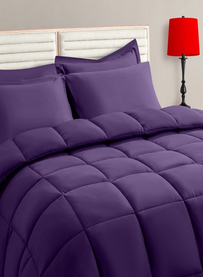 TAIMIT Purple King Comforter Set - 7 Pieces, Bed in a Bag Bedding Sets with All Season Soft Quilted Warm Fluffy Comforter,Flat Sheet,Fitted Sheet,2 Pillow Shams,2 Pillowcases - Image 1