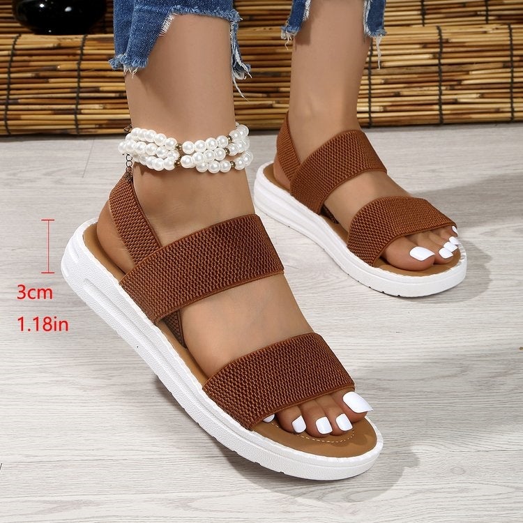 Elastic Knitted Flat Sandals with Back Strap for Women - Image 4