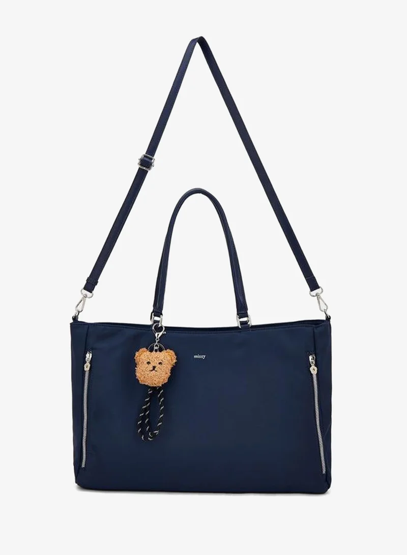 Missy Teddy Bear Charm Tote Bag With Zip Closure