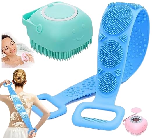 Aktnil Body Scrubber with Soap Dispenser Brush,Soft Silicone Exfoliating Bathing Massage For Babies,Kids,Women,Men Back Double Side Skin Deep Cleaning,Dead Removal Belt Shower (Combo Pack) - Image 1