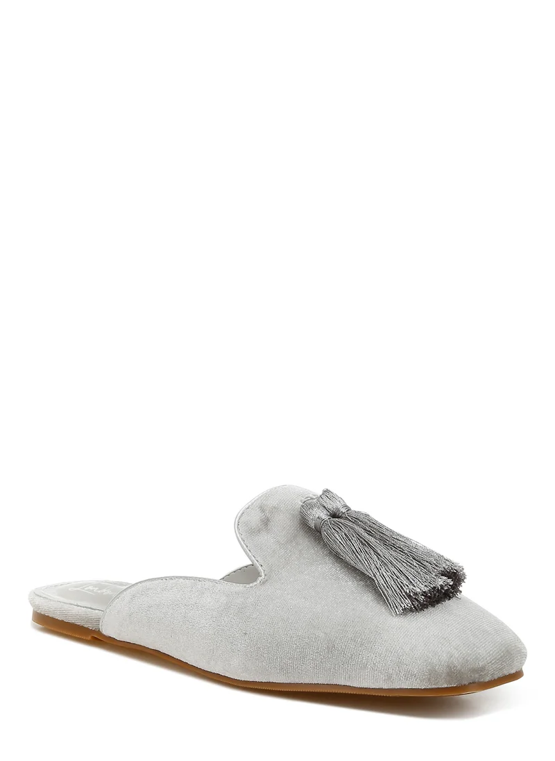 London Rag Tassel Detail Velvet Mules