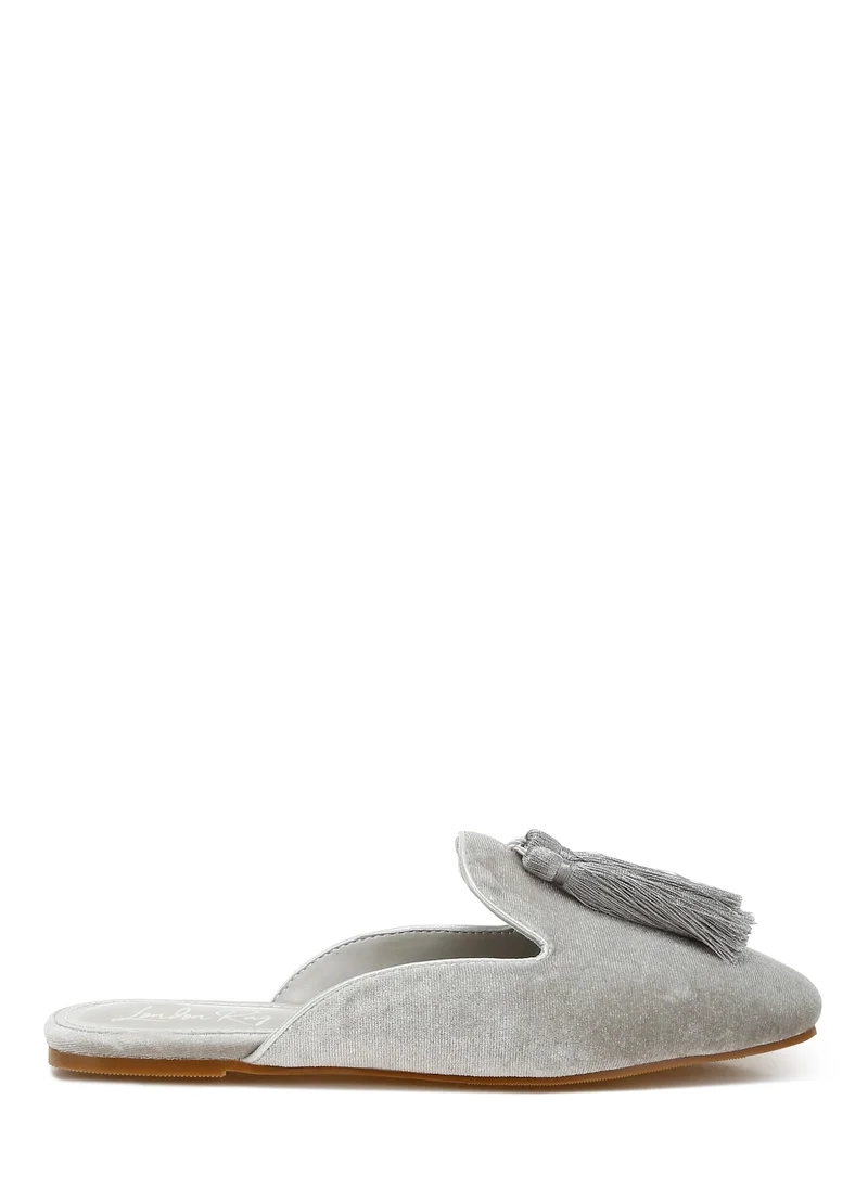 London Rag Tassel Detail Velvet Mules