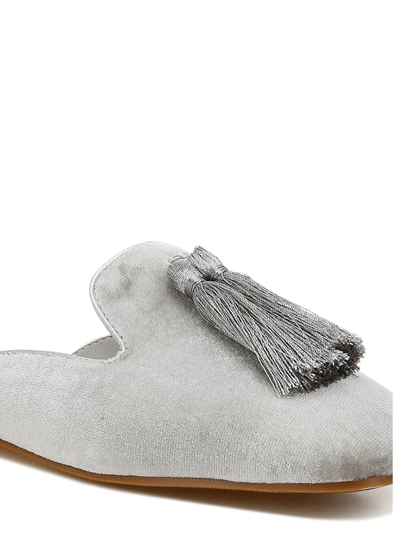 London Rag Tassel Detail Velvet Mules Silver Grey