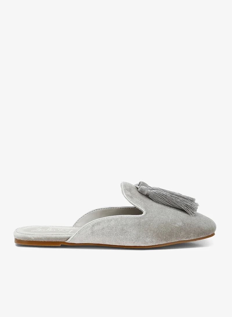 Tassel Detail Velvet Mules