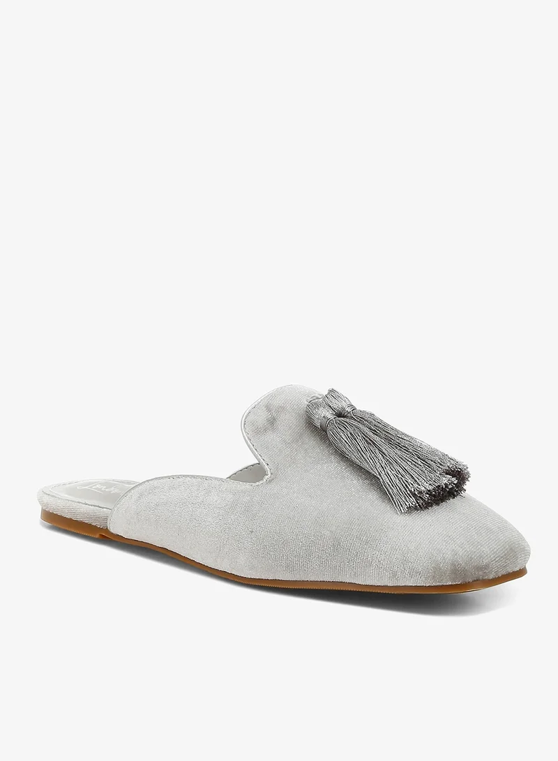 London Rag grey Tassel Detail Velvet Mules for Women | Best Price UAE