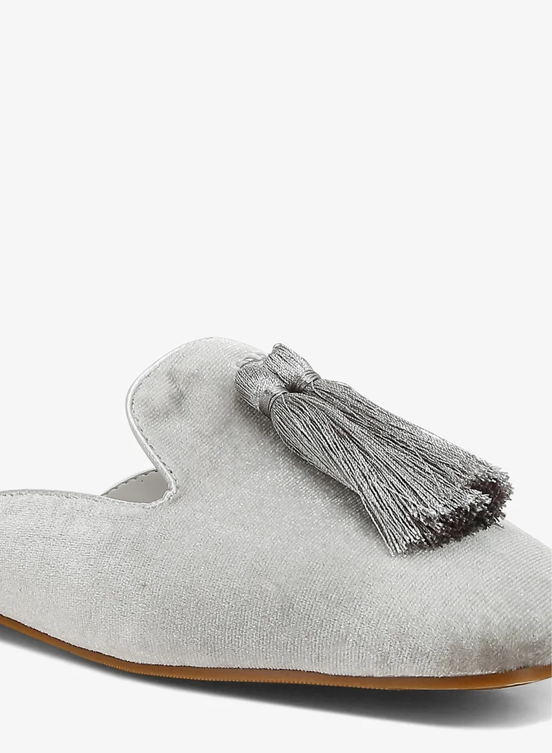 London Rag grey Tassel Detail Velvet Mules for Women | Best Price UAE