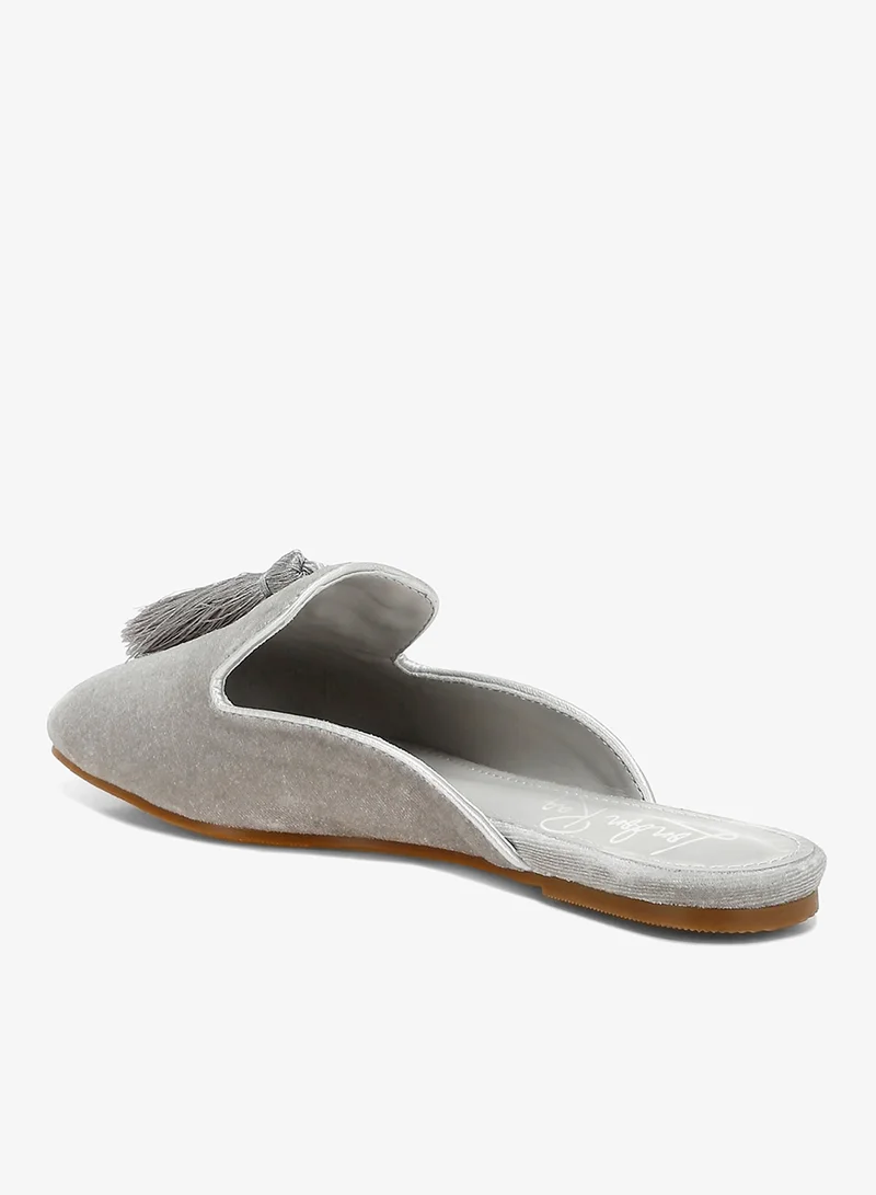 London Rag grey Tassel Detail Velvet Mules for Women | Best Price UAE