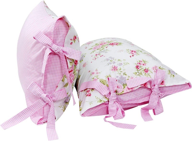 FADFAY Rose Floral Duvet Cover Set Pink Grid Cotton Girls Bedding with Hidden Zipper Closure 3 Pieces, 1duvet Cover & 2pillowcases,Twin XL Size - Image 4