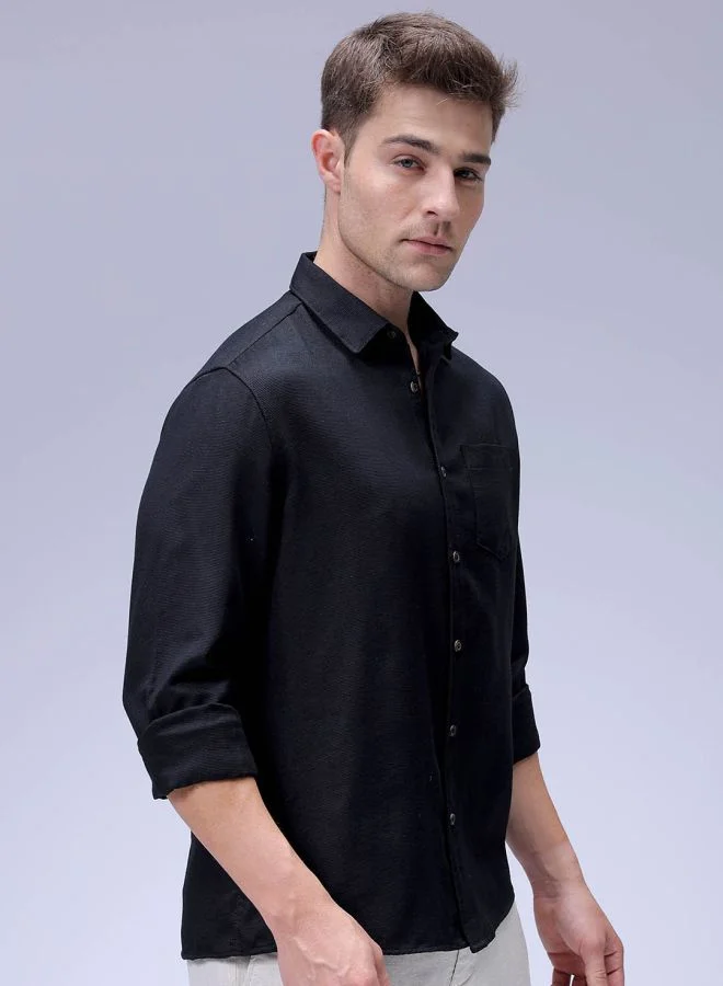 شركة المرآب الهندية Men Regular Fit Solid Full Sleeves Cutaway Collar Resort Wear Shirt