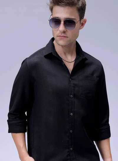 The Indian Garage Co Men Regular Fit Solid Full Sleeves Cutaway Collar Resort Wear Shirt