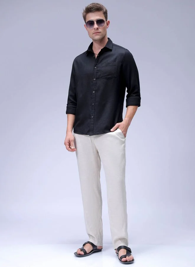 شركة المرآب الهندية Men Regular Fit Solid Full Sleeves Cutaway Collar Resort Wear Shirt