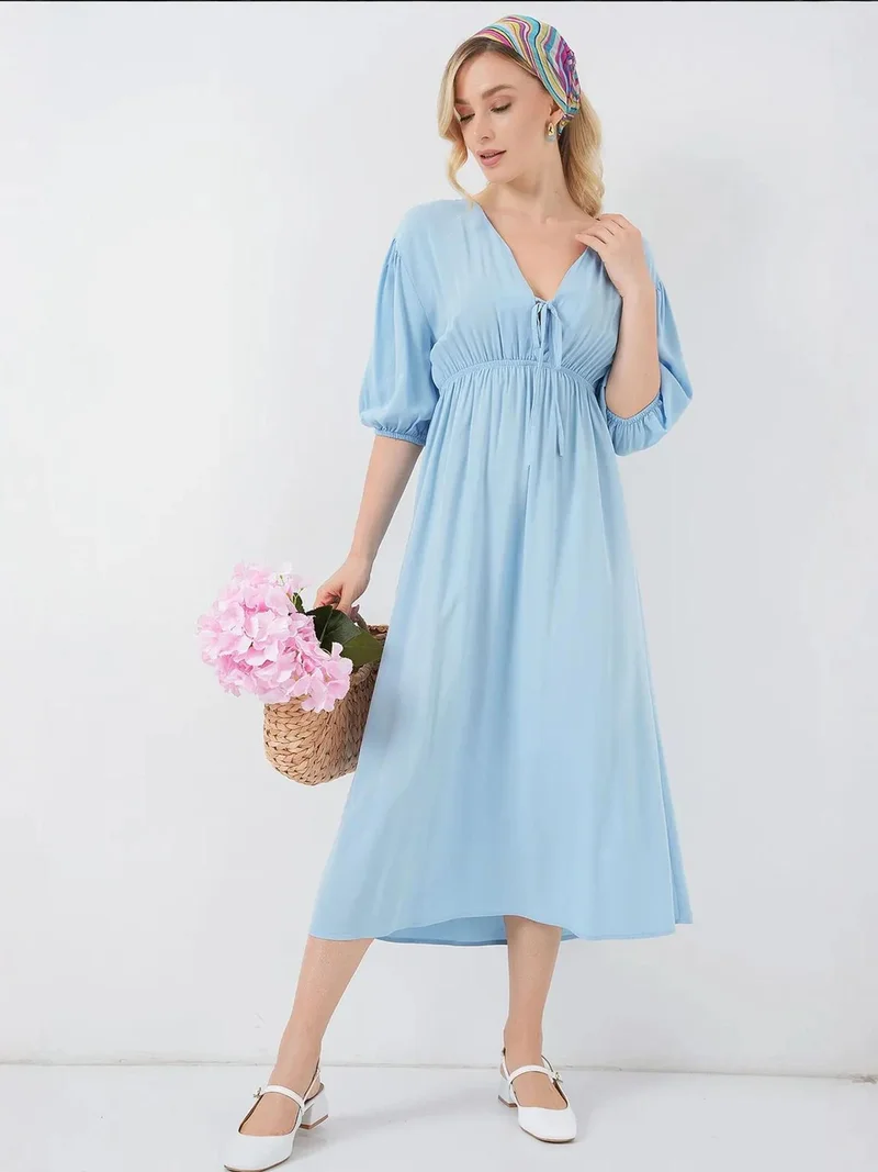 بيغ دارت فستان ميدي بقصة  وفتحة رقبة على شكل  وتفاصيل ربط