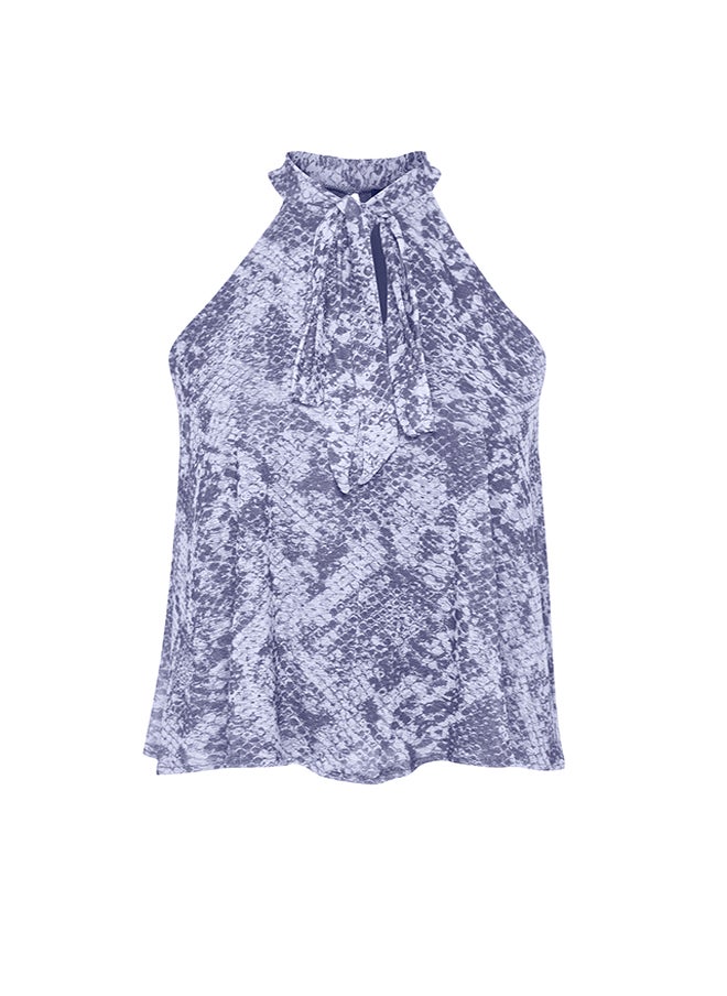trendyol - Blue Animal/Snake Printed Special Textured Tie Detail Stretchy Knitted Blouse TWOSS24BZ00491 - Image 1