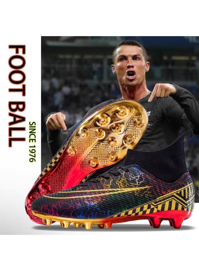 055 Long Nails Black Gold Ronaldo Assassin Plated Adult Children's Football Shoes Boys Ag Spike Tf Broken Nails Training Shoes For Primary School Students