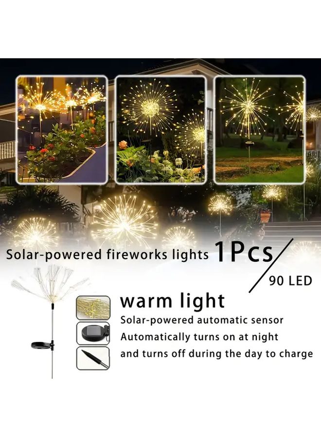 1 قطعة 90 مصباح LED أضواء الألعاب النارية تعمل بالطاقة الشمسية مع مستشعر ذكي 8 أوضاع ديكور الحدائق الخارجية - Image 1