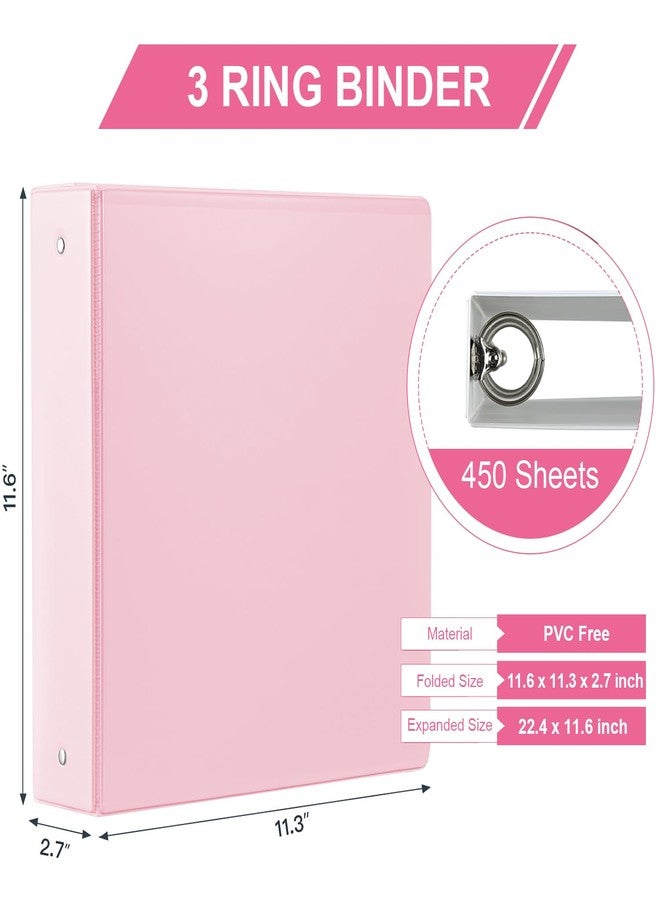 SUIN Premium 3 Ring Binder with 2 Interior Pockets, Heavy Duty Binders Holds US Letter Size 8.5'' x 11'' Paper - Versatile Binders for Office, Home, and School Use, 6 Pack (2-inch Pink) - Image 2