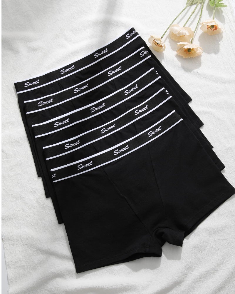 LEVAO Cotton Boy Shorts Underwear for Women High-waisted Full Coverage Boxer Briefs Panties 5 Pack S-XXL Black - Image 2