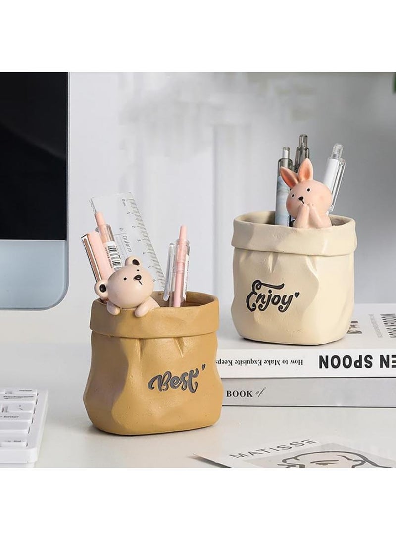 PAPERSAY Cute Pencil Pen Holder, Study Stationery Organizer Office Supplies Storage, Pencil Cup Makeup Brush Holder, Desk Supplies Organisers (little bear) - Image 3