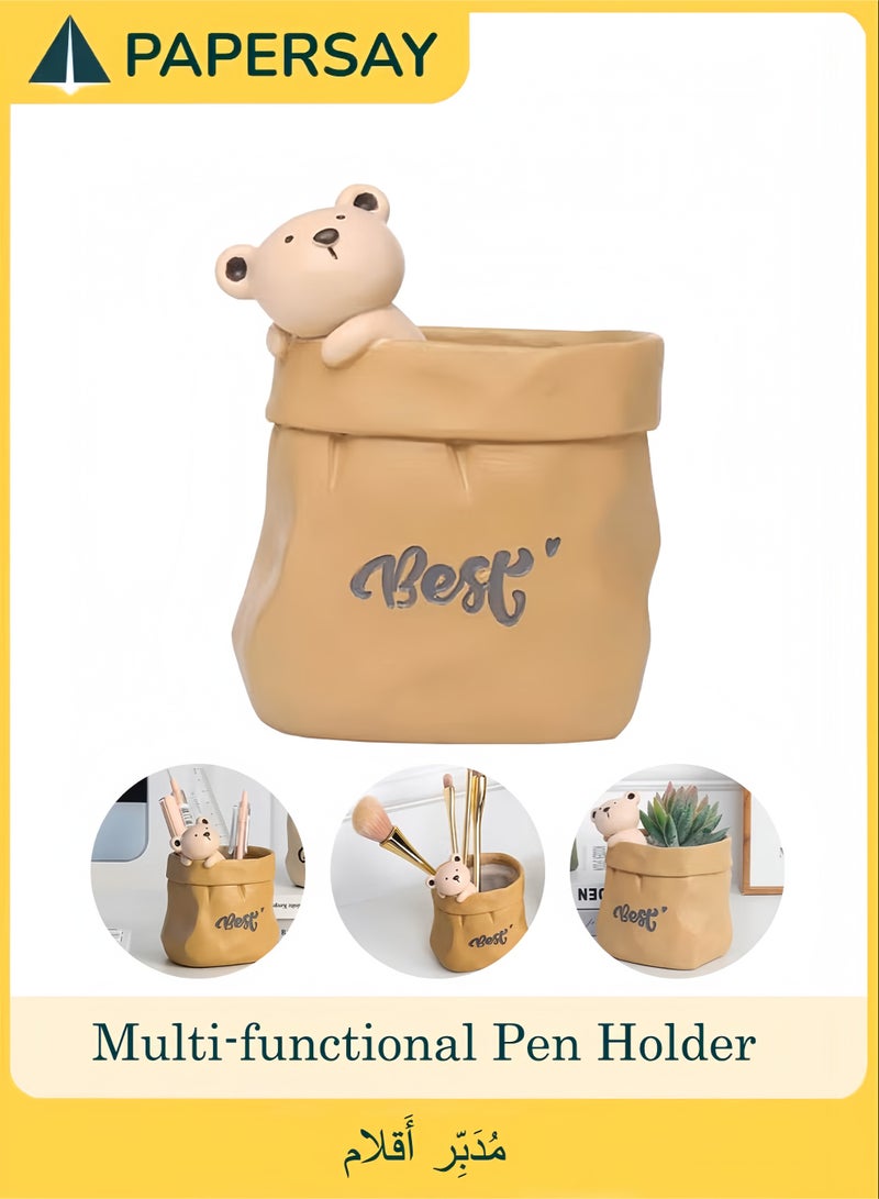PAPERSAY Cute Pencil Pen Holder, Study Stationery Organizer Office Supplies Storage, Pencil Cup Makeup Brush Holder, Desk Supplies Organisers (little bear) - Image 1
