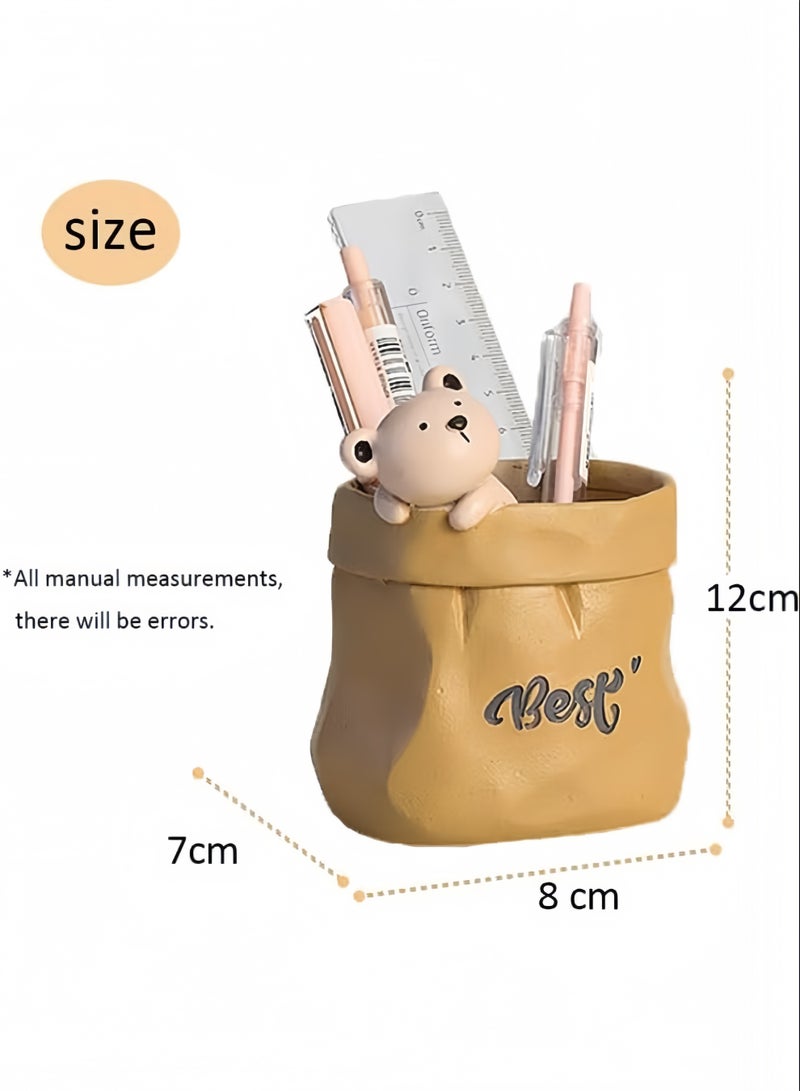 PAPERSAY Cute Pencil Pen Holder, Study Stationery Organizer Office Supplies Storage, Pencil Cup Makeup Brush Holder, Desk Supplies Organisers (little bear) - Image 2